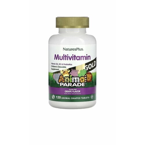 Детские Мультивитамины с Пробиотиками NATURESPLUS Multivitamin Animal Parade Gold 120 таблеток (Виноград) фото, описание