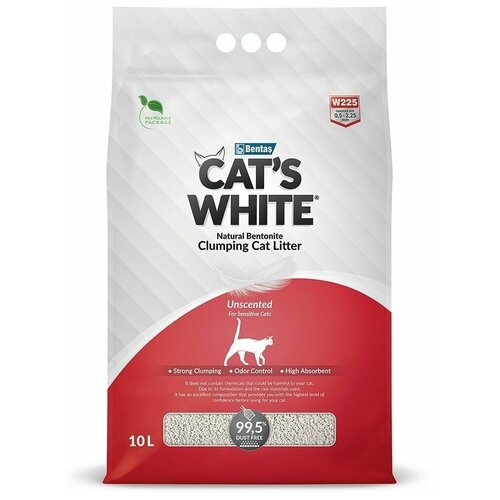 Комкующийся наполнитель для туалета кошек Cat's White Natural 10 л./8,55 кг. (натуральный) фото, описание