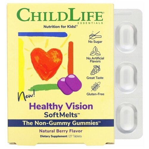 фото ChildLife, Healthy Vision SoftMelts, натуральный ягодный вкус, 27 таблеток, купить онлайн за 2300 рубл.