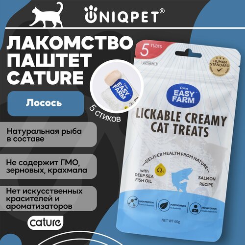 Лакомство для кошек, натуральный крем-паштет пюре EASY FARM, лосось, 5шт х12гр фото, описание