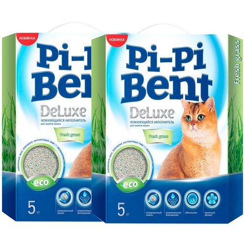 PI-PI BENT DELUXE FRESH GRASS наполнитель комкующийся для туалета кошек ДеЛюкс с ароматом трав (5 + 5 кг) фото, описание