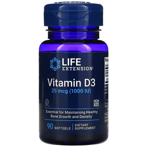 Капсулы Life Extension Vitamin D3, 50 г, 100 мл, 1000 ME, 90 шт. фото, описание