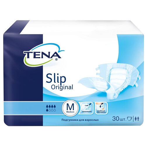 Подгузники для взрослых ТЕНА Slip Original, M, 75 х 120 см, 30 шт. фото, описание