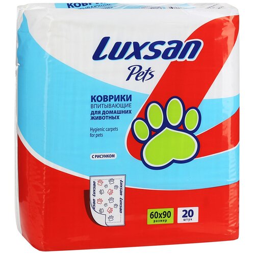 Пеленки для собак впитывающие Luxsan Pets с рисунком 90х90х60 см 20 шт. 1 шт. 90 см 90 см 60 см белый/синий/красный фото, описание