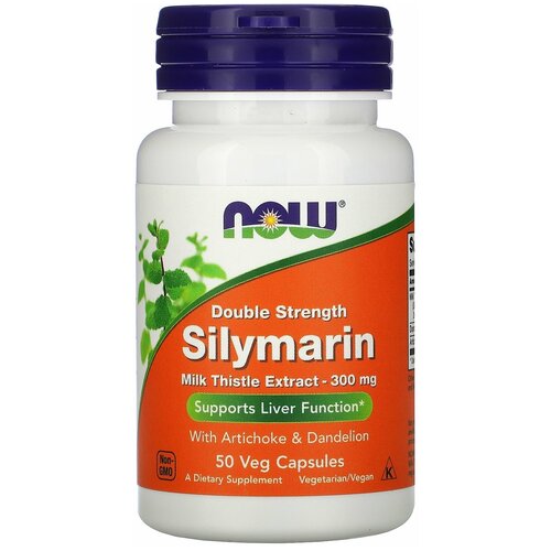 NOW Double Strength Silymarin (силимарин двойной концентрации) 300 мг 50 вегетарианских капсул фото, описание