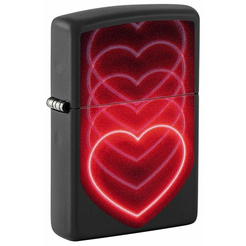 Зажигалка ZIPPO Hearts Design с покрытием Black Light, латунь/сталь, черная, матовая, 38x13x57 мм фото, описание