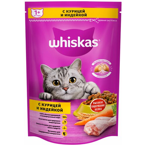 Сухой корм для кошек Whiskas с курицей, с индейкой 350 г фото, описание