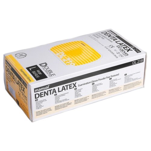 Перчатки смотровые Manual Denta Latex DL219, 50 пар, размер: L, цвет: натуральный фото, описание