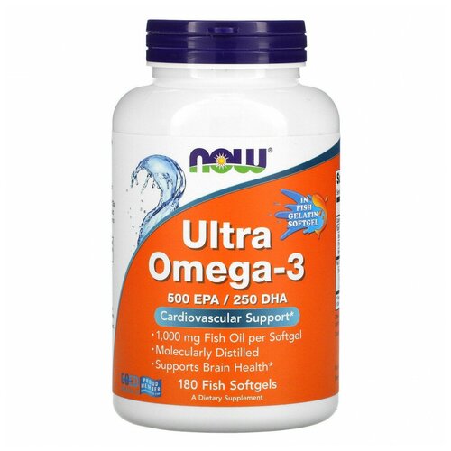 фото NOW Foods Ultra Omega-3 500 EPA/250 DHA 180 капсул, купить онлайн за 4889 рубл.