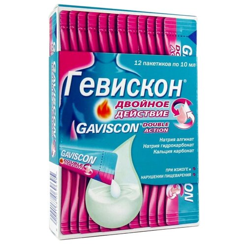 Гевискон Двойное Действие сусп. д/вн. приема, 10 мл, 12 шт., мятный фото, описание