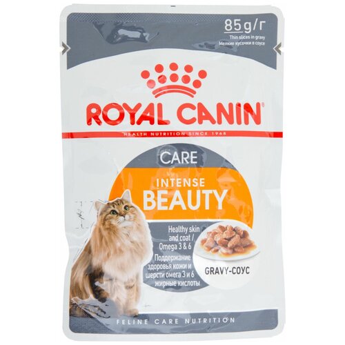 Влажный корм для кошек Royal Canin Intense Beauty, для здоровья кожи и блеска шерсти 85 г (кусочки в соусе) фото, описание