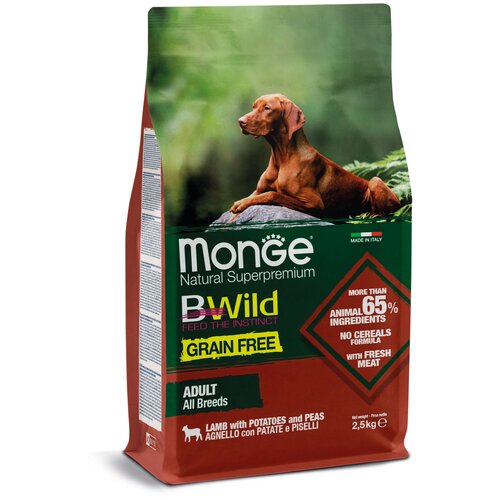 Сухой корм для собак Monge BWILD Feed the Instinct, ягненок, с картофелем, с горошком 1 уп. х 1 шт. х 2500 г фото, описание