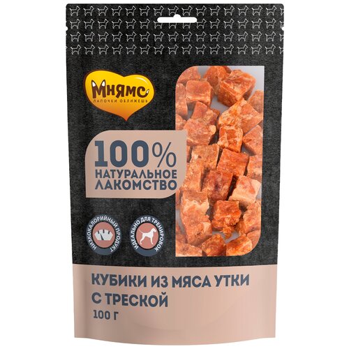 Лакомство для собак Мнямс Кубики из мяса утки с треской, 100 г фото, описание