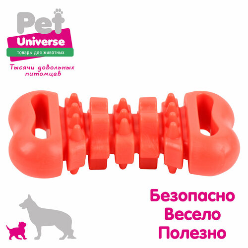 Игрушка для собак Pet Universe многофактурная косточка для жевания 12 см, ТПР, оранжевый, PU3078OE фото, описание