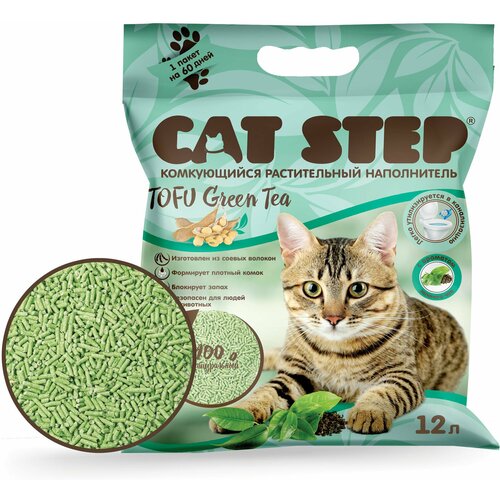 Комкующийся наполнитель Cat Step Tofu Green Tea, 12л, 1 шт. фото, описание