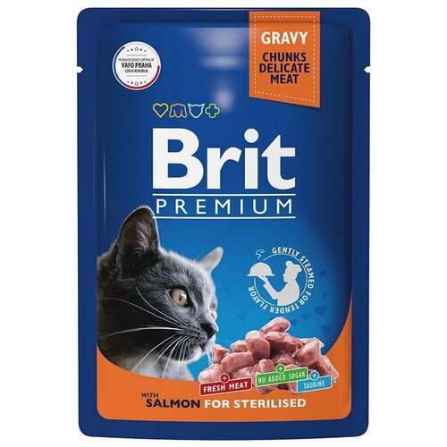 Влажный корм для стерилизованных кошек Brit Premium с лососем 85 г (кусочки в соусе) фото, описание