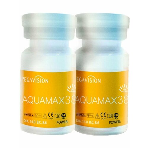 Контактные линзы Pegavision Aquamax 38, 2 шт., R 8,6, D -10, бесцветный, 1 уп. фото, описание