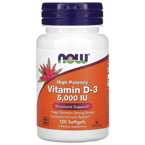 NOW Foods, Vitamin D-3, 5,000 IU, Витамин D-3, 5000 МЕ, 120 мягких таблеток фото, описание