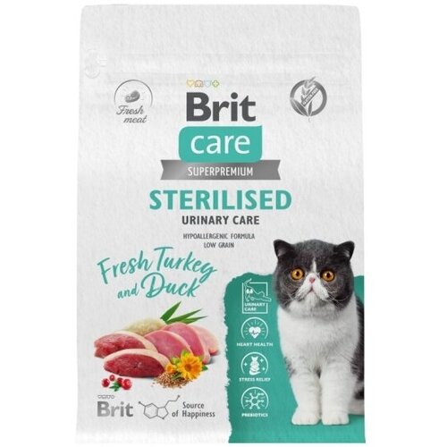 Корм сухой Brit CARE Cat Sterilised Urinary Care для стерилизованных кошек профилактика МКБ с индейкой и уткой 7 кг фото, описание