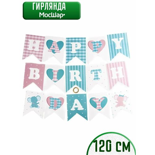 Гирлянда бумажная растяжка на день рождения Happy Birthday, сердечки фото, описание