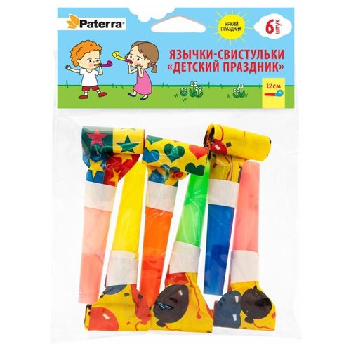 Paterra Язычки-свистульки Детский праздник, 6 шт., красный/оранжевый/желтый/зеленый/синий фото, описание