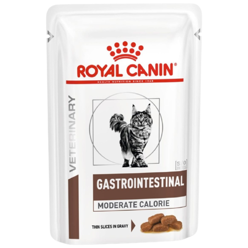 Влажный корм для кошек Royal Canin Gastro Intestinal Moderate Calorie при проблемах с ЖКТ 85 г (кусочки в соусе) фото, описание