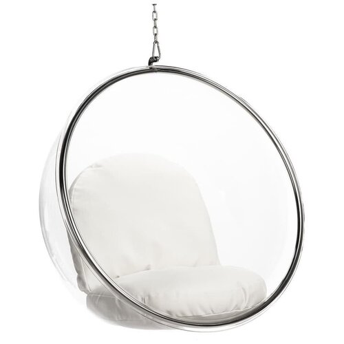 фото Кресло-шар подвесное Bubble Chair (Бабл) прозрачное, белые подушки, купить онлайн за 52900 рубл.