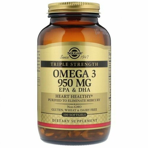 Omega 3, Solgar, Омега 3, рыбий жир, 950мг,100 капсул фото, описание