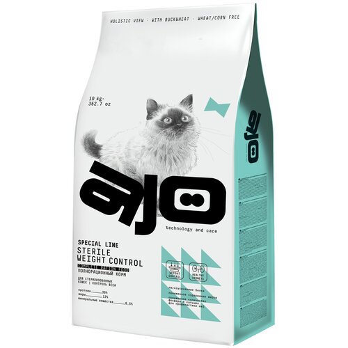 AJO Cat Sterile Weight Control Сухой полнорационный корм для стерилизованных кошек, контроль веса, 10кг фото, описание