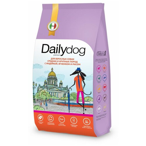 Сухой корм Dailydog casual для взрослых собак средних и крупных пород с индейкой, ягненком и рисом - 3кг фото, описание