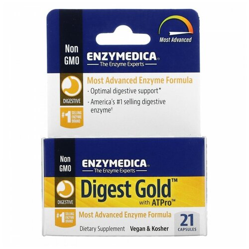 фото Enzymedica, Digest Gold с ATPro, добавка с пищеварительными ферментами, 21 капсула, купить онлайн за 1806 рубл.