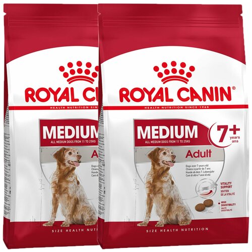 ROYAL CANIN MEDIUM ADULT 7+ для пожилых собак средних пород старше 7 лет (4 + 4 кг) фото, описание