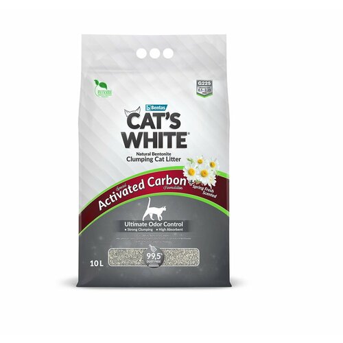 Комкующийся наполнитель Cat's White Activated Spring Fresh для кошачьего туалета с углем и ароматом весенней свежести 10 л (8.5 кг) фото, описание