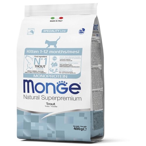 Сухой корм Monge Cat Monoprotein с форелью для котят (400 г, Форель) фото, описание