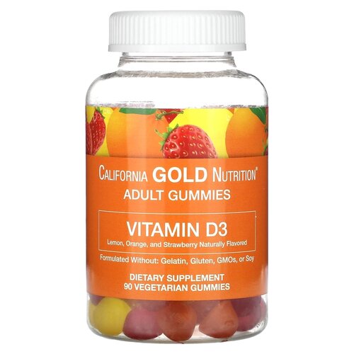 Пастилки California Gold Nutrition Vitamin D3 gummies со вкусом фруктов и ягод, 280 г, 90 шт. фото, описание