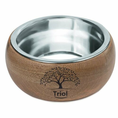 Миска для животных Triol Natural, размер 15x15x5см, серебристый с орехово-коричневым фото, описание