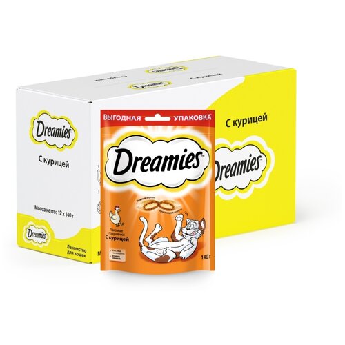 Лакомство для кошек Dreamies подушечки с курицей, 12 шт по 140 г фото, описание