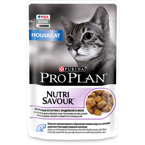 корм для кошек Pro Plan Nutrisavour Housecat, для живущих в помещении, с индейкой 85 г (кусочки в желе) фото, описание