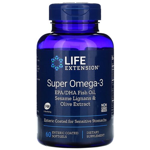 Капсулы Life Extension Super Omega-3 EPA/DHA with Sesame Lignans & Olive Extract, 200 г, 60 шт. фото, описание