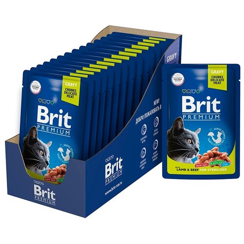 для стерилизованных кошек Brit Premium с ягненком и говядиной 14 шт. х 85 г (кусочки в соусе) фото, описание