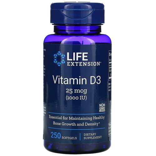 Капсулы Life Extension Vitamin D3, 110 г, 100 мл, 1000 ME, 250 шт. фото, описание