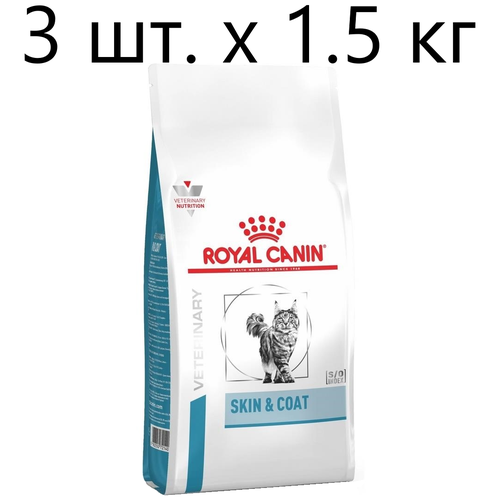 Сухой корм для стерилизованных кошек Royal Canin Skin & Coat, при проблемах кожи и шерсти, 3 шт. х 1.5 кг фото, описание