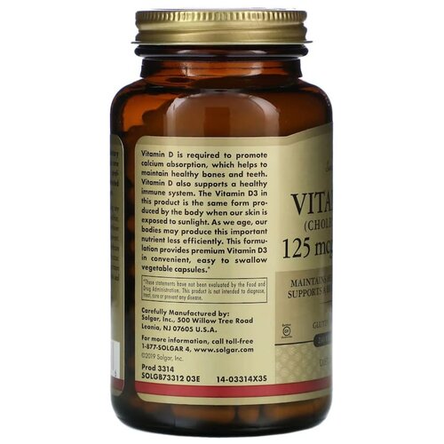 Solgar Vitamin D3 (cholecalciferol) 125 мкг 5000 IU фото, описание