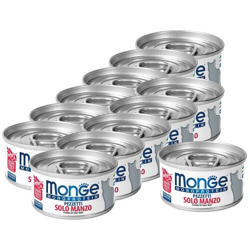 Влажный корм для кошек Monge Monoprotein, с говядиной 12 шт. х 80 г (паштет) фото, описание