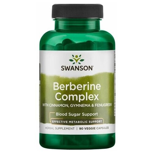 Swanson Berberine Complex with Cinnamon, Gymnema & Fenugreek (Бербериновый комплекс с корицей, джимнемой и пажитником) 90 капсул фото, описание