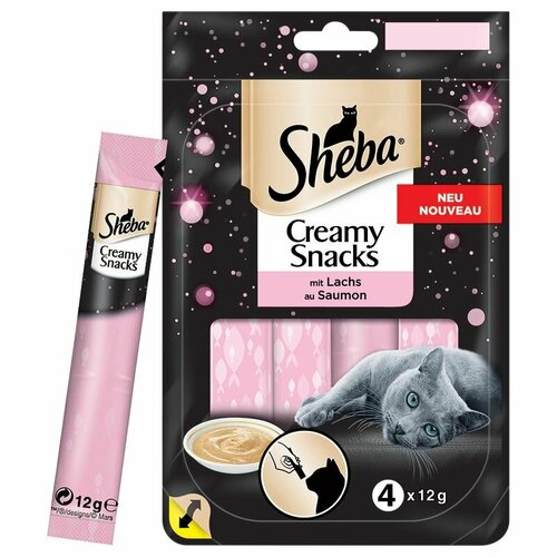 Лакомство крем суп для кошек Sheba Creamy Snacks с лососем. 48 г. фото, описание