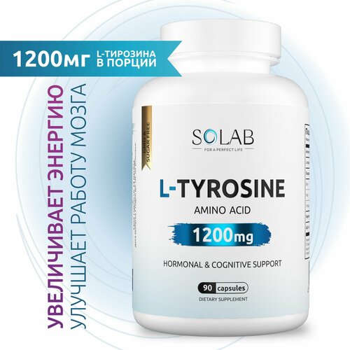 Л Тирозин 1200 мг SOLAB L-Tyrozine для похудения и энергии, 90 капсул фото, описание