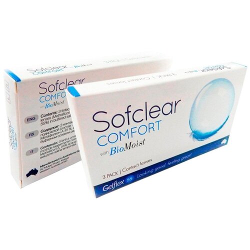 Контактные линзы Gelflex Sofclear Comfort with BioMoist, 3 шт., R 8,6, D -4,25, бесцветный, 1 уп. фото, описание