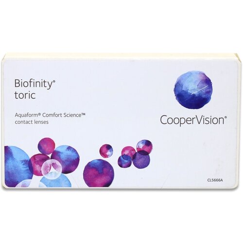 Контактные линзы CooperVision Biofinity Toric., 3 шт., R 8,7, D -4,25, CYL: -1,25, AХ: 20, бесцветный, 1 уп. фото, описание