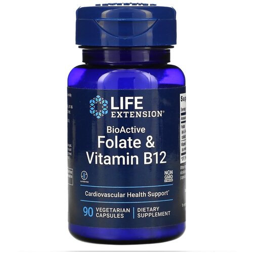 Капсулы Life Extension BioActive Folate & Vitamin B12, 40 г, 100 мл, 90 шт. фото, описание